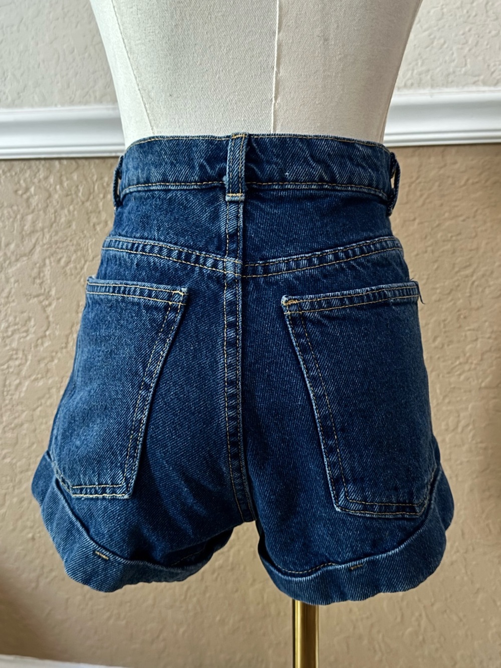 American Apparel Dark Blue High-Waist Denim Shorts - Picture 5 of 7